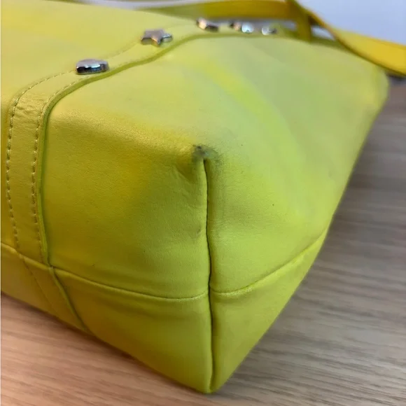 Furla Yellow Leather Tote Bag Made in Italy Heart Star Studded Shoulder Bag - Picture 10 of 14